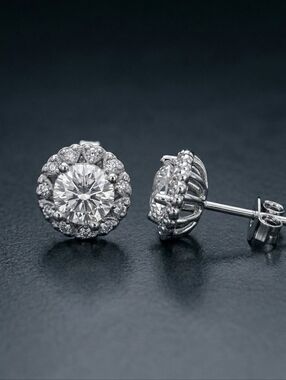 8mm Halo Stud Earrings 1.39ct 5A CZ 14K White Gold Over Solid 925 Silver